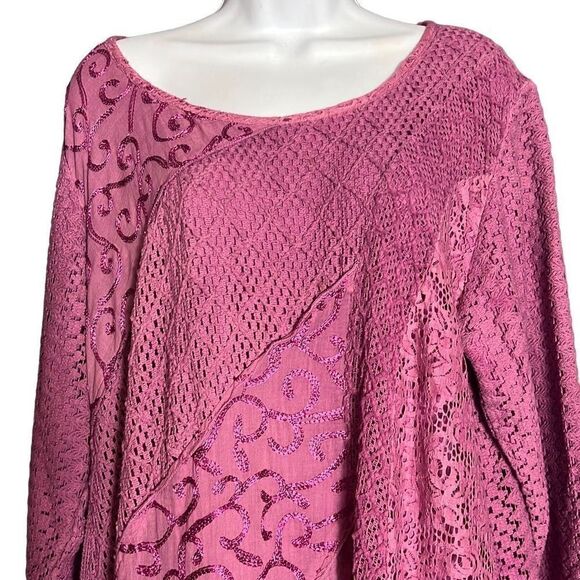 Exclusively for Signals Women's Long Sleeve Blouse Top Mini Dress Lace Pink 3X - Picture 2 of 11